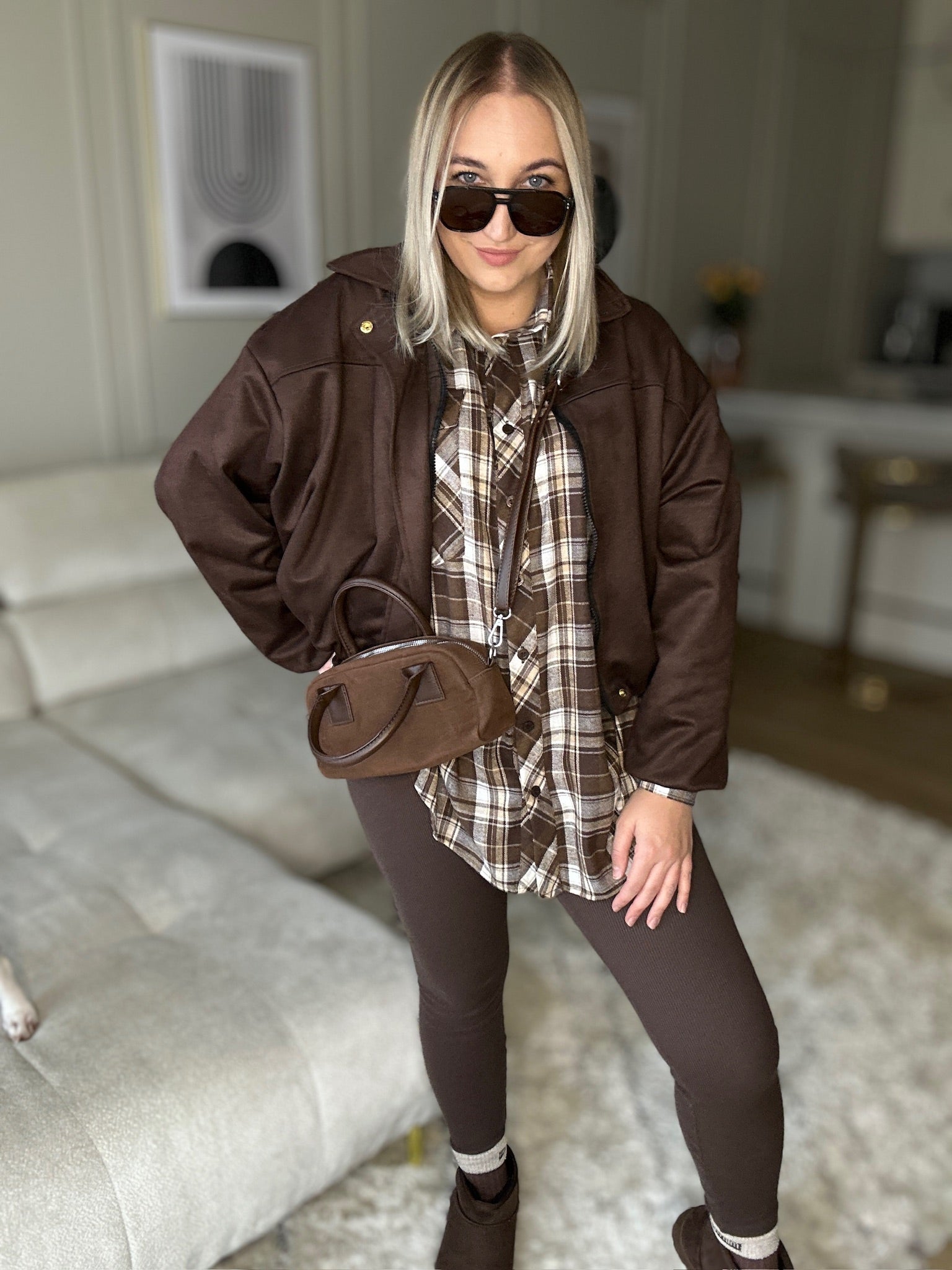 Kurtka bomberka oversize - czekoladowa