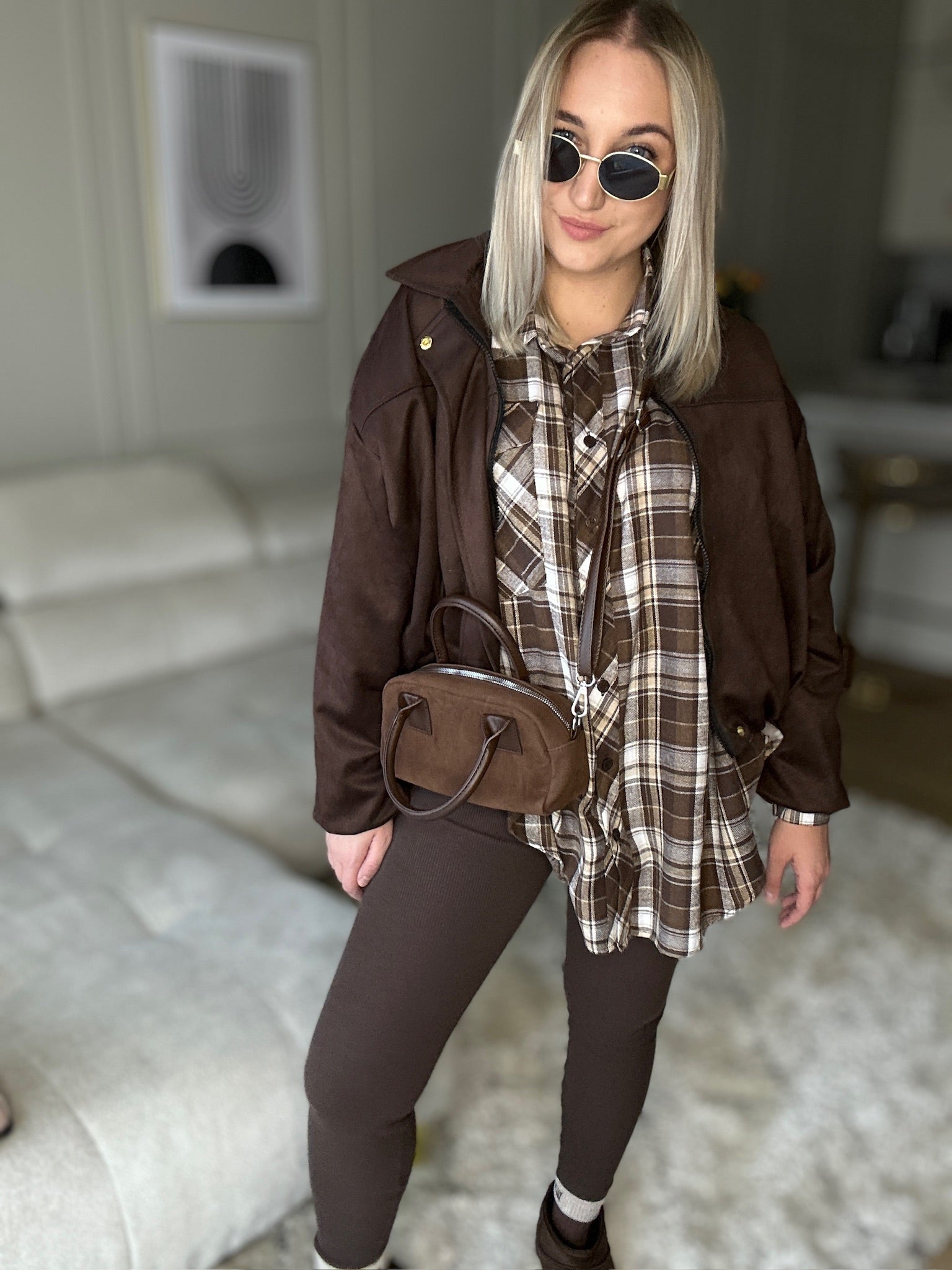 Kurtka bomberka oversize - czekoladowa