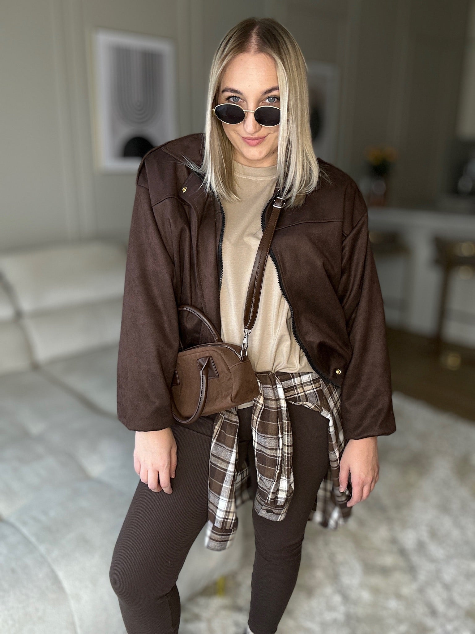 Kurtka bomberka oversize - czekoladowa