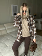 Koszula w kratę oversiza POLSKA PRODUKCJA - brąz/beż