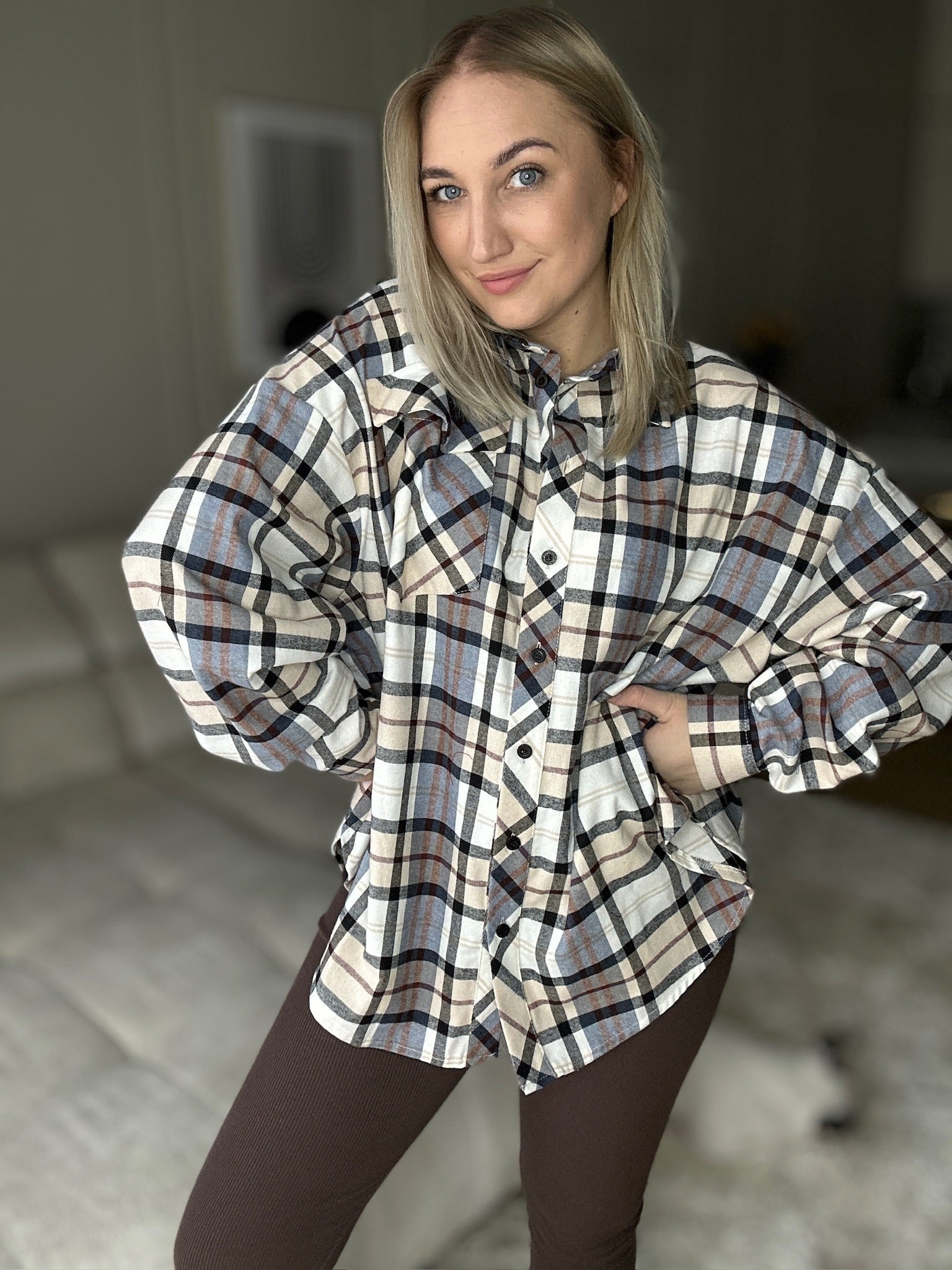 Koszula w kratę oversiza POLSKA PRODUKCJA - niebiesko biała