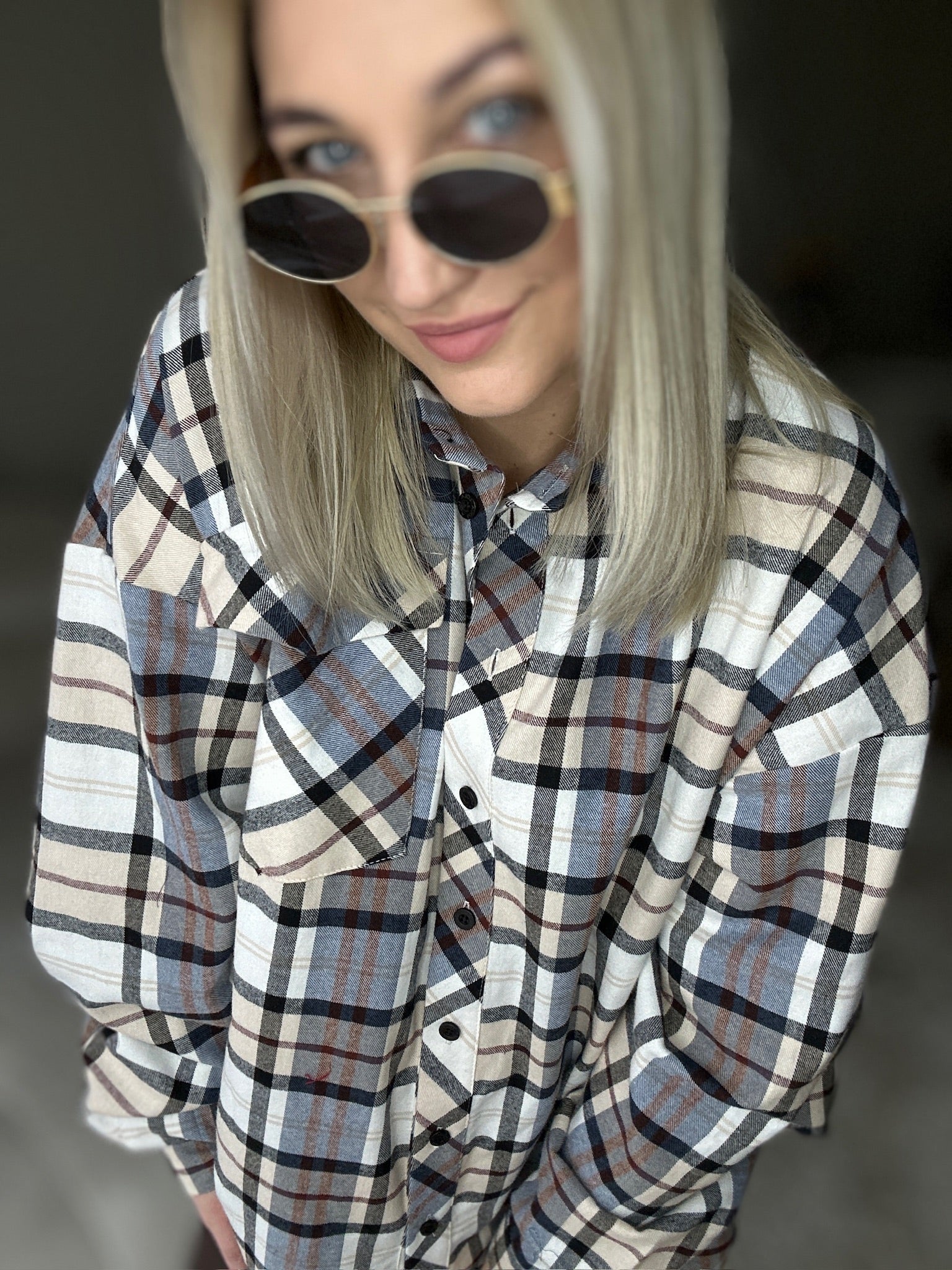 Koszula w kratę oversiza POLSKA PRODUKCJA - niebiesko biała