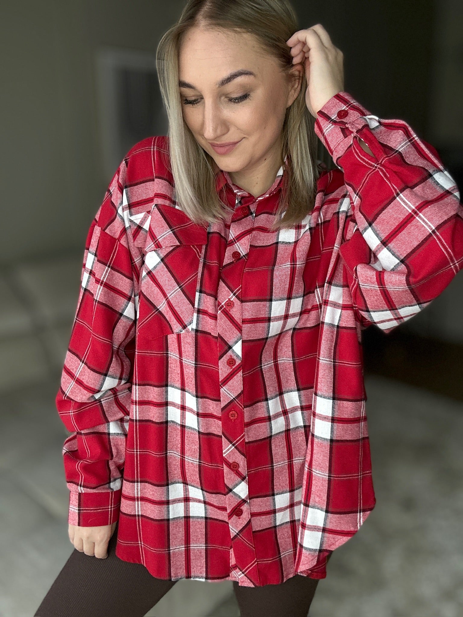 Koszula w kratę oversiza POLSKA PRODUKCJA - czerwona